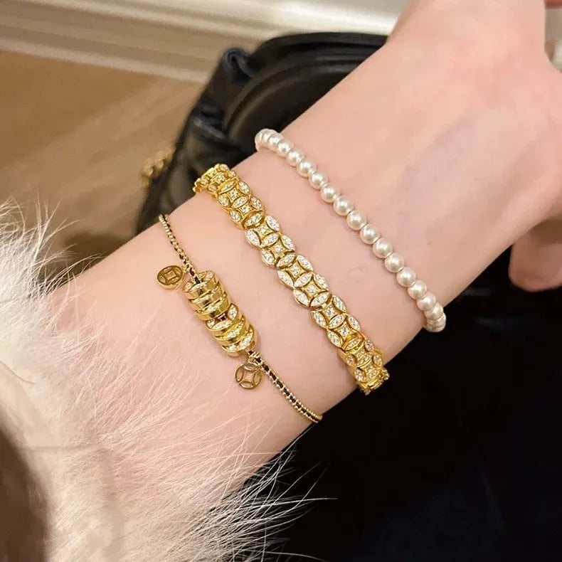 24K Gold AU999 Zircon Full Circle Money Bracelet For Women