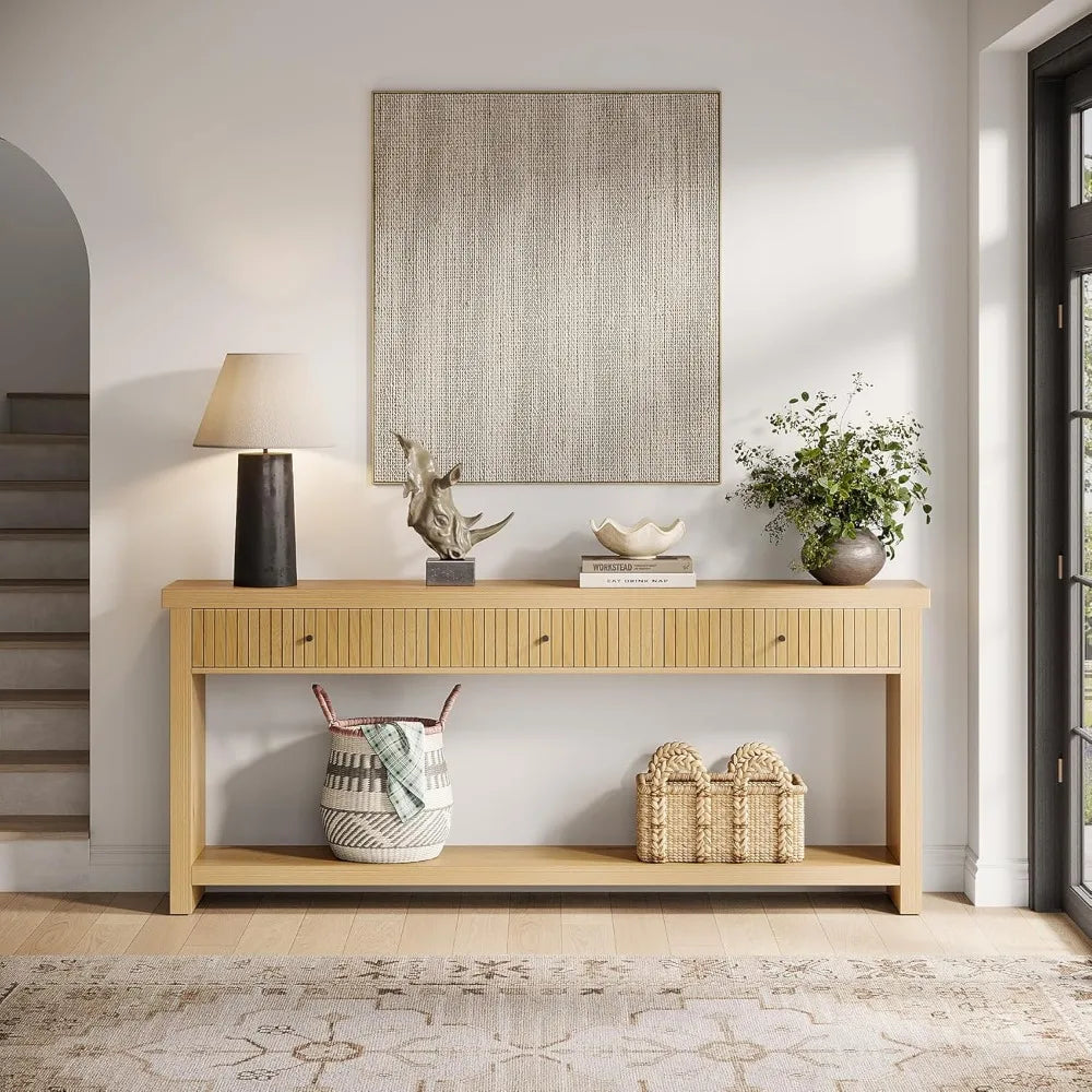 Wood Console Long Sofa Table with 3 Drawers 70.9 inch