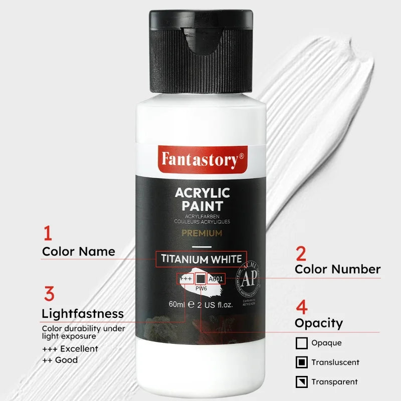 Fantastory 24x2oz White Acrylic Paint Set for Crafting