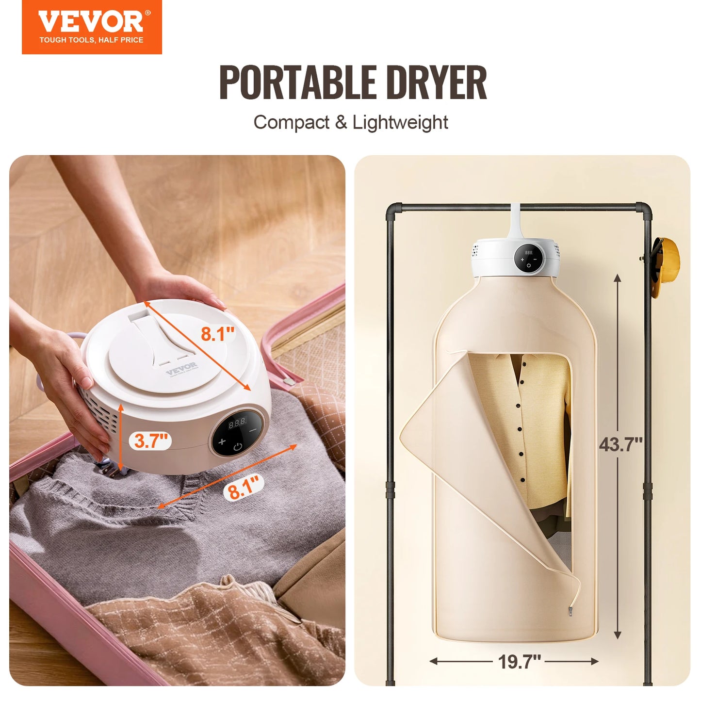VEVOR Portable Clothes Dryer 600W Mini Dryer for RVs Hotels