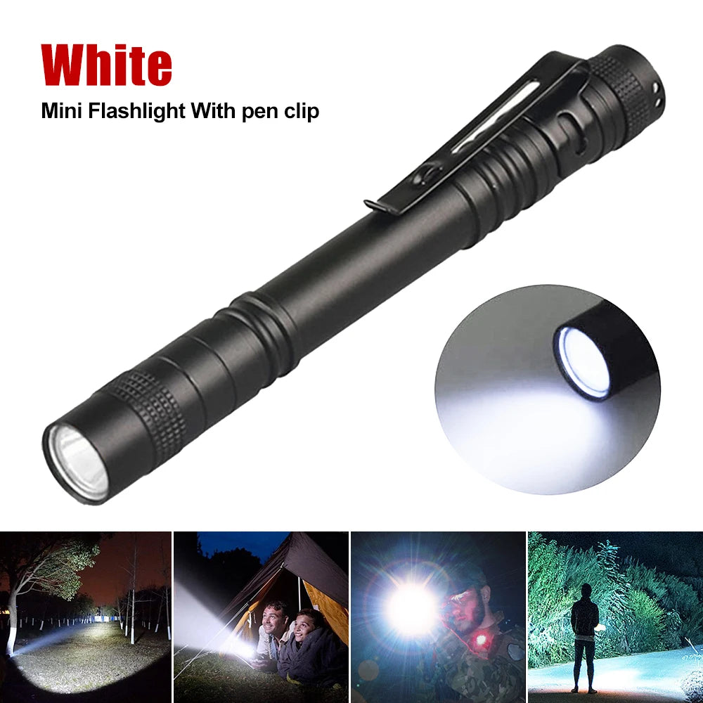 Mini Pen Light Portable LED Flashlight White 395nm Red Light Torch