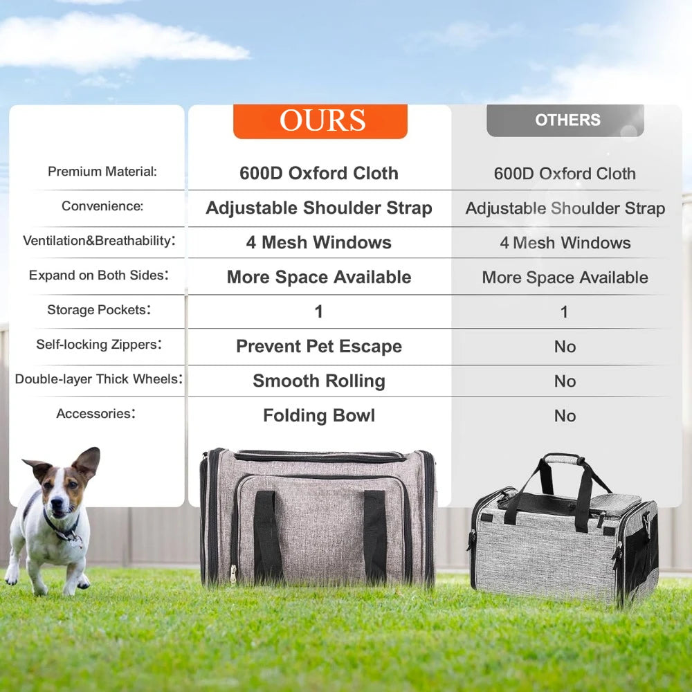 Airline Approved Pet Carrier with Wheels for Cats and Dogs