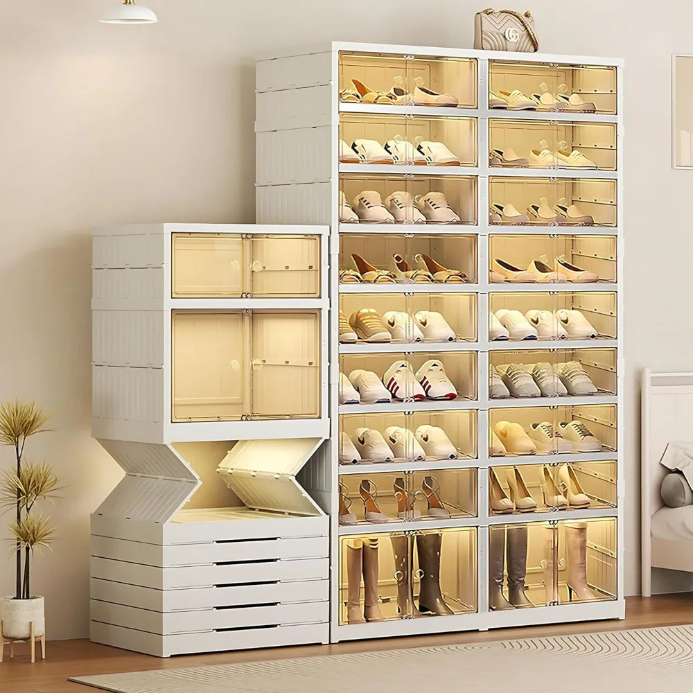 9-Tier Foldable Shoe Rack Organizer with Wheels for Closet