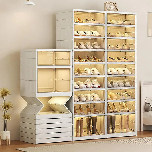 9-Tier Foldable Shoe Rack Organizer with Wheels for Closet