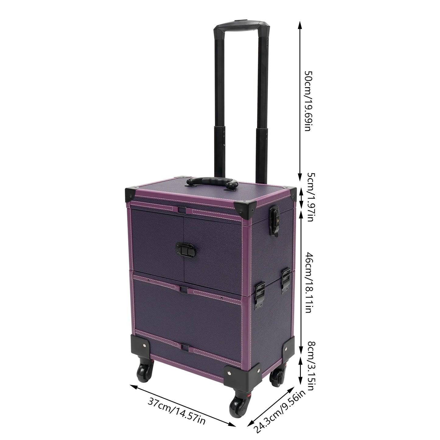 Stylish Purple Rolling Makeup Train Case - Artist Organizer Trolley