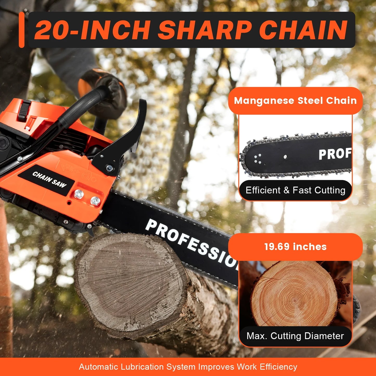 58CC 20 Inch Gas Chainsaw Gas Powered Handheld Tool