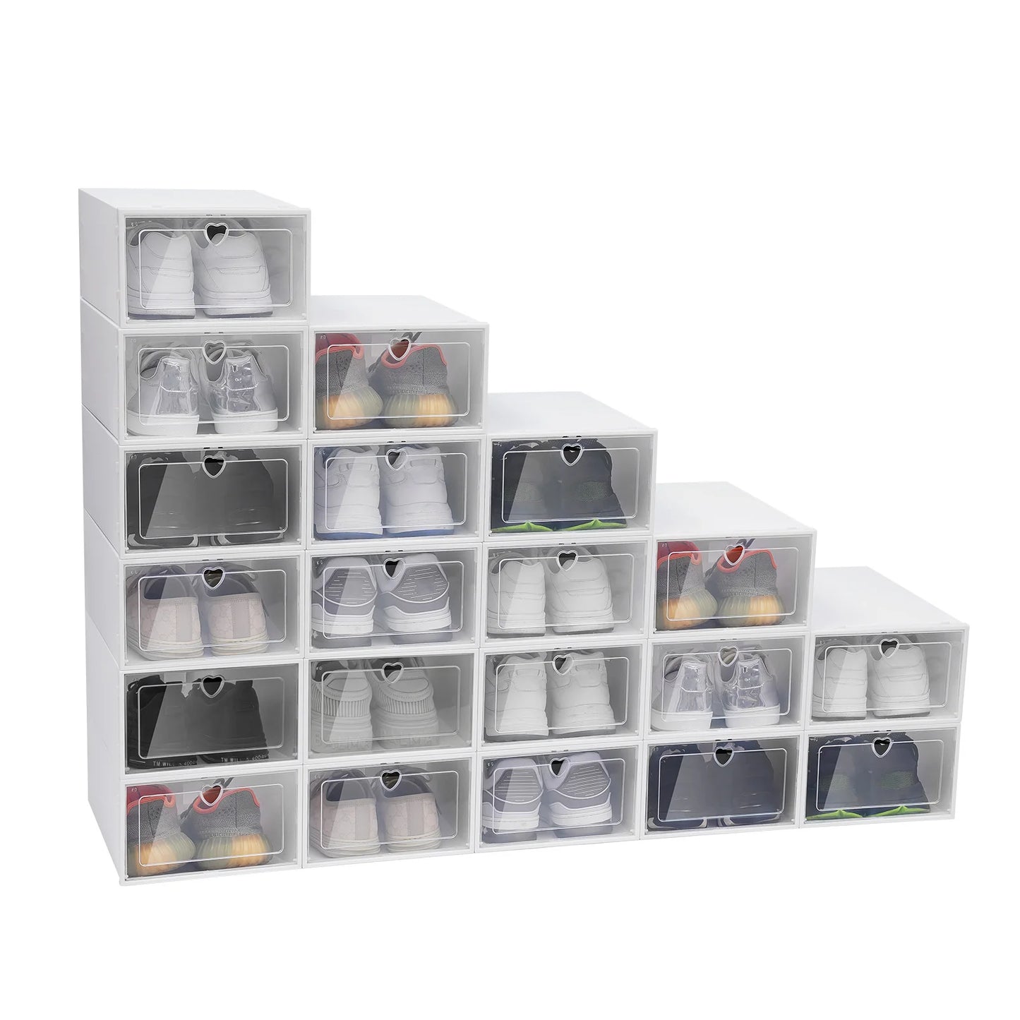 20 Pcs Clear Foldable Shoe Boxes Plastic Organizers Stackable Rectangular Storage Cases
