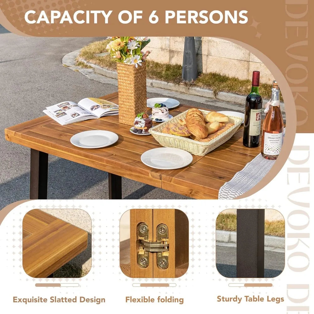 Acacia Wood Table 6-Person Indoor Outdoor Dining Table