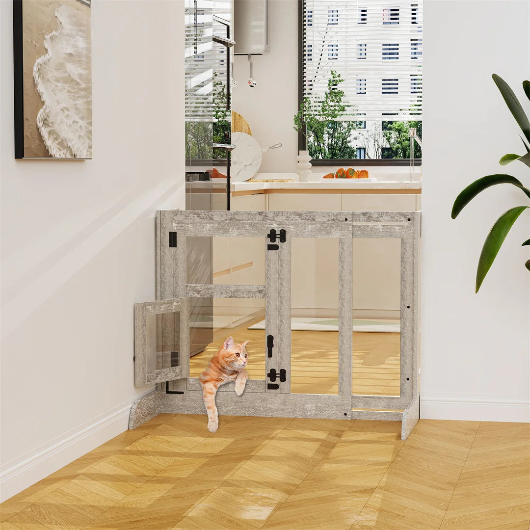 32 Inches Tall Freestanding Pet Dog Safety Gate with Lock Latch