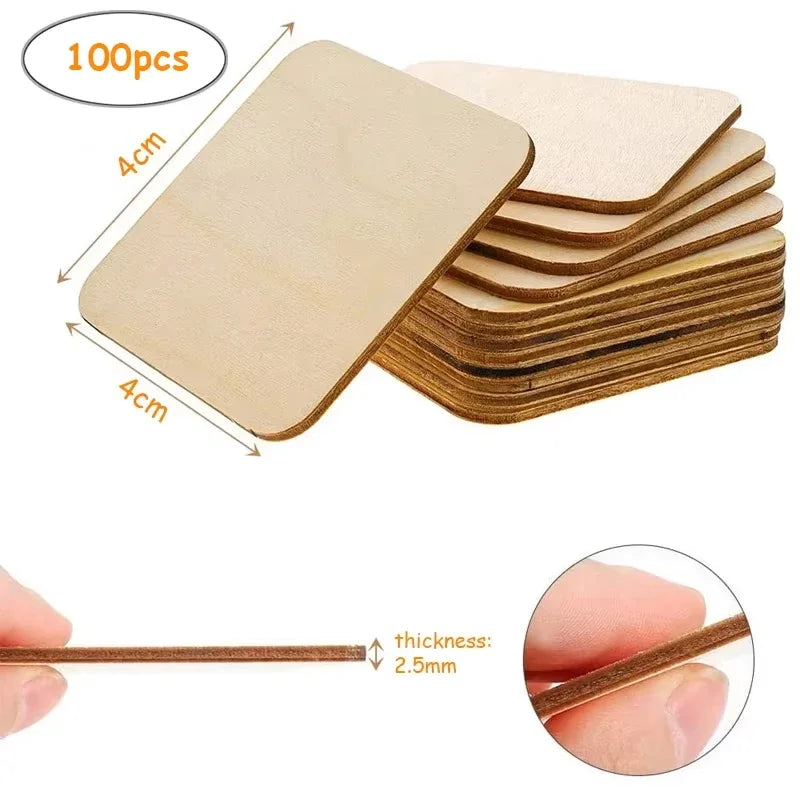 100pcs/Lot 4-6cm Unfinished Blank Wood Squares for DIY