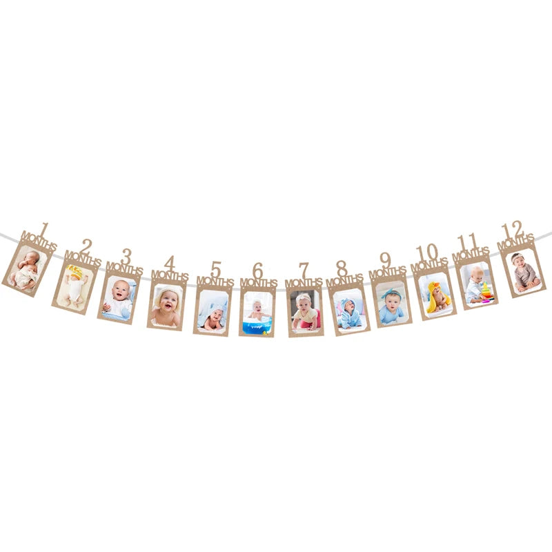12 Months Photo Frame Banner Newborn Garland 1st Birthday Decorations