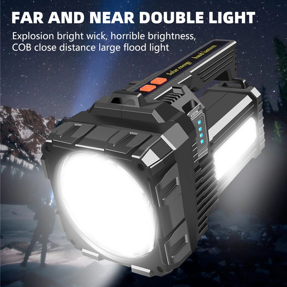 Solar Energy High Power LED Flashlight Type-C Rechargeable Waterproof