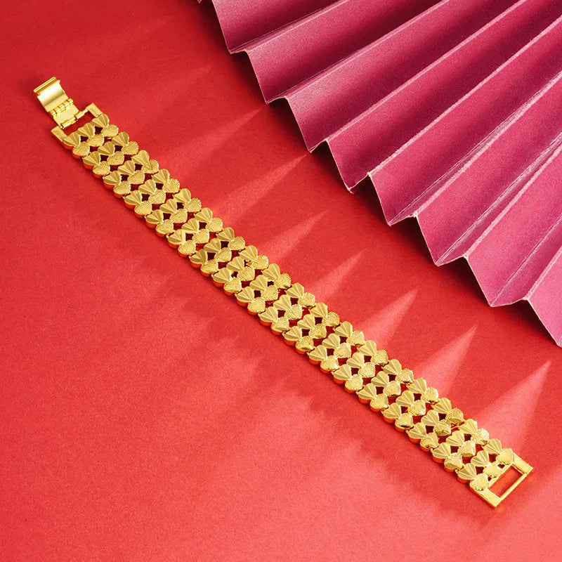 Au999 Hammered Pine Scale Heart Clasp Bracelet Unisex