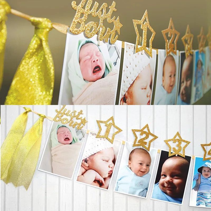 12 Months Photo Frame Banner Newborn Garland 1st Birthday Decorations
