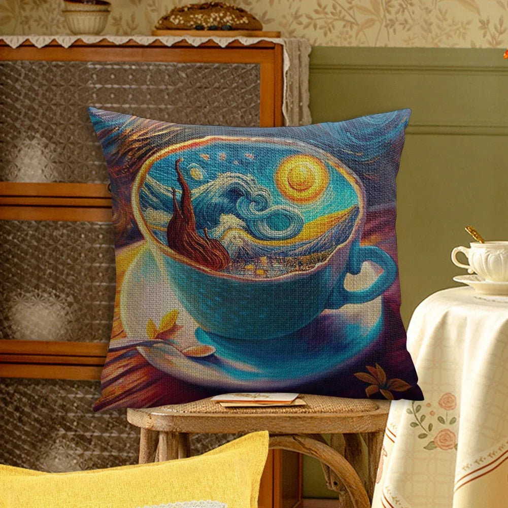 11CT Eco-Cotton Thread Coffee Cup DIY Cross Stitch Pillow Kit