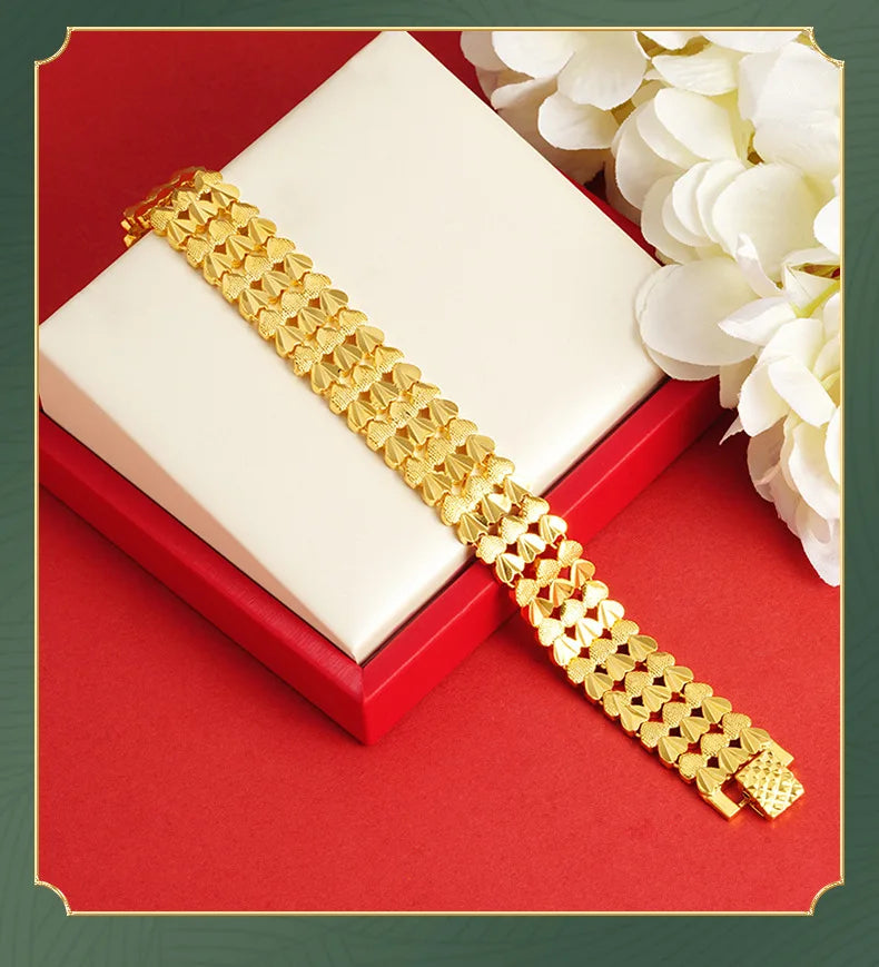 Au999 Hammered Pine Scale Heart Clasp Bracelet Unisex