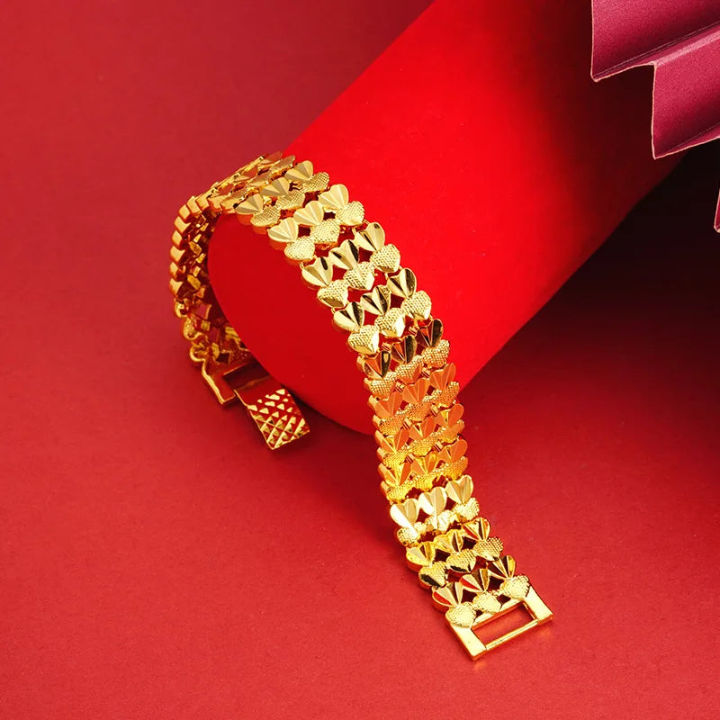 Au999 Hammered Pine Scale Heart Clasp Bracelet Unisex