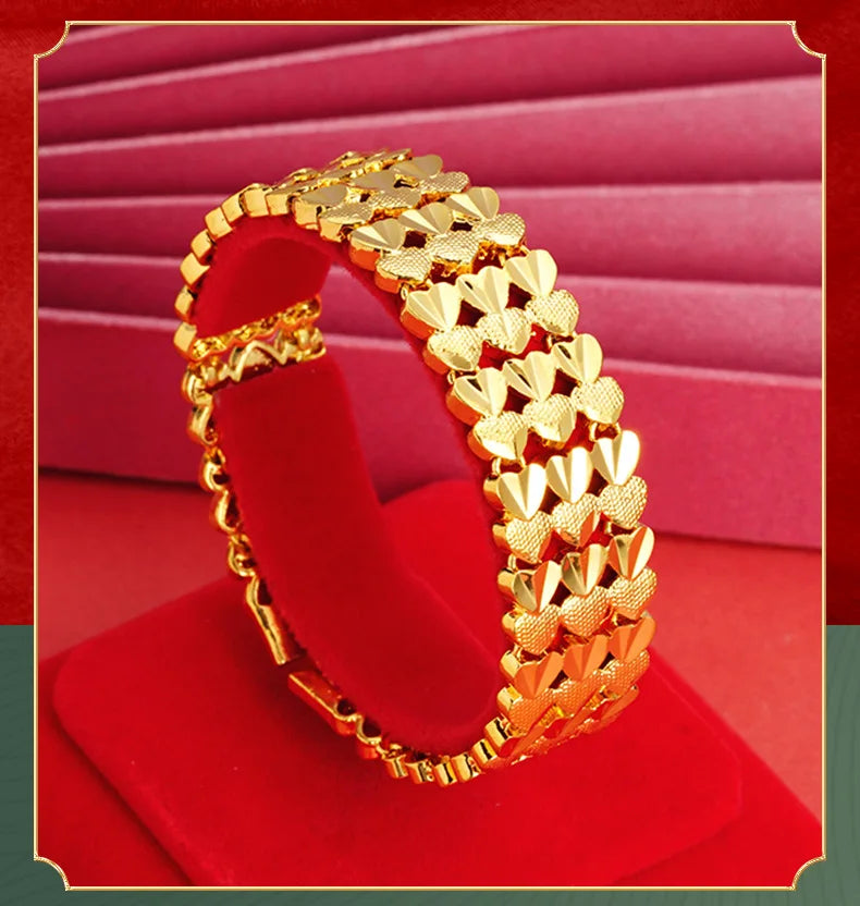 Au999 Hammered Pine Scale Heart Clasp Bracelet Unisex