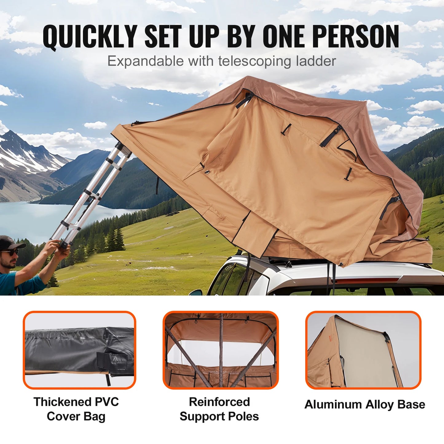 VEVOR Rooftop Tent Hardshell Folding Tent with Telescopic Ladder