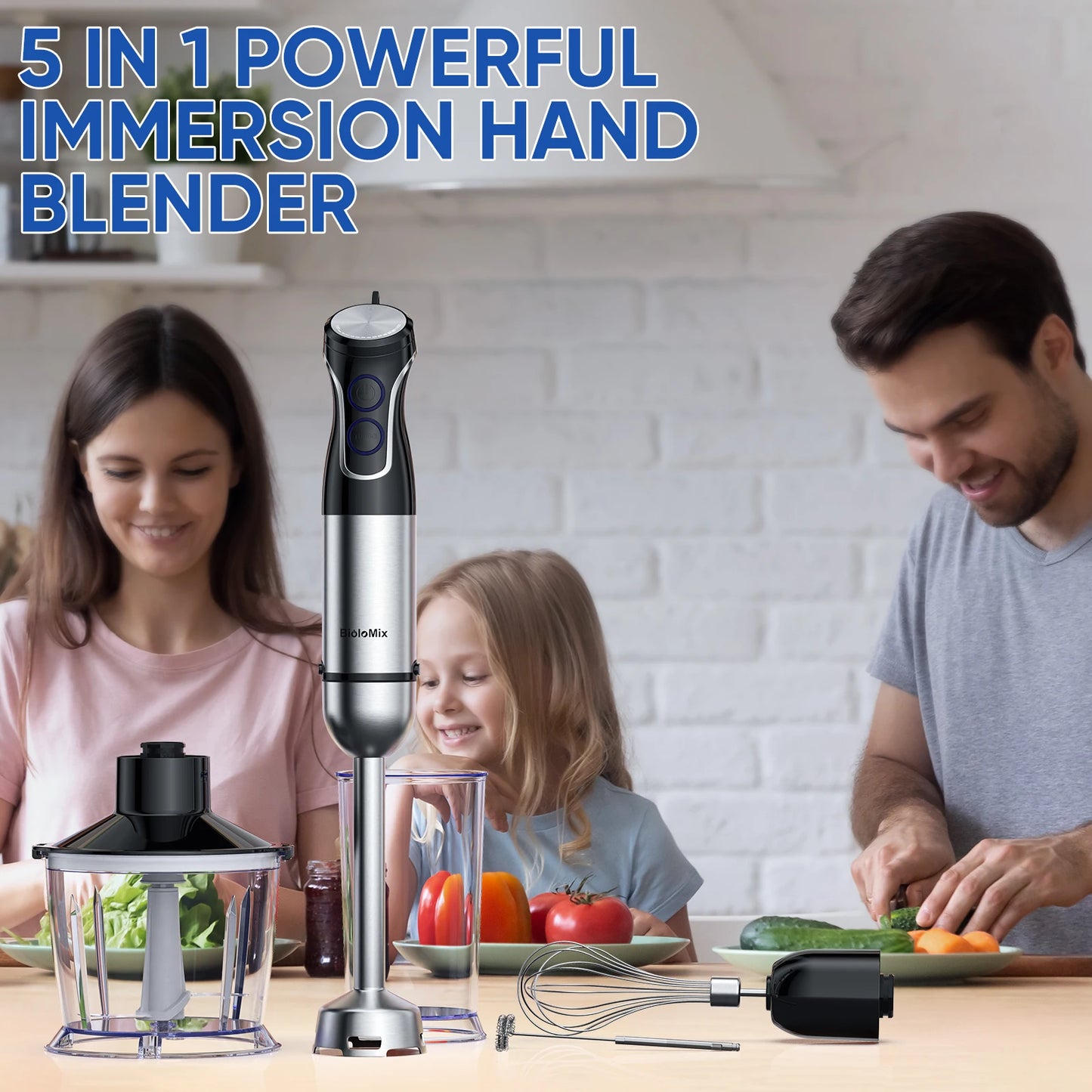 BioloMix 5 in 1 Immersion Hand Blender 1500W Food Processor