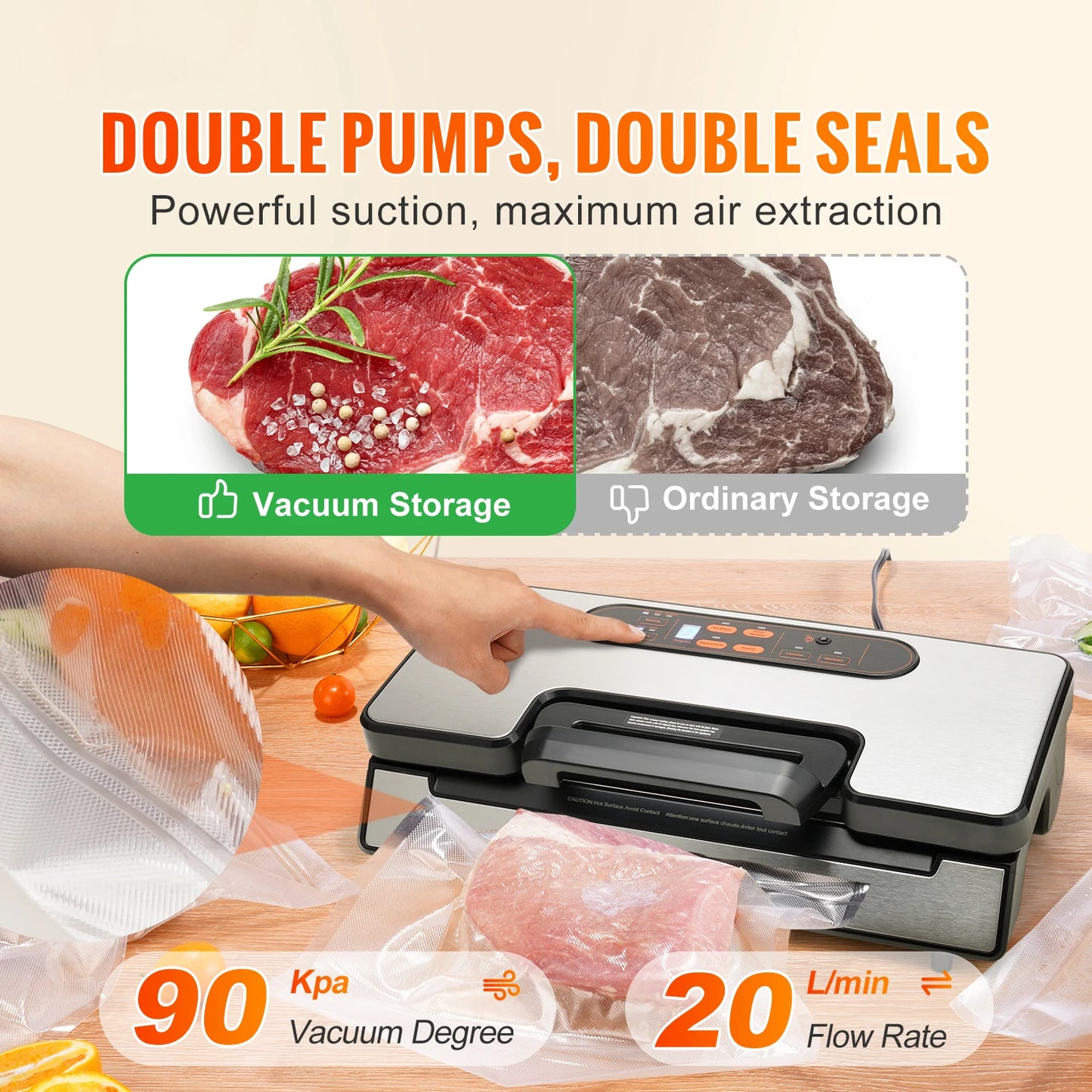 SucceBuy Vacuum Sealer 90Kpa 130W For Food Packaging