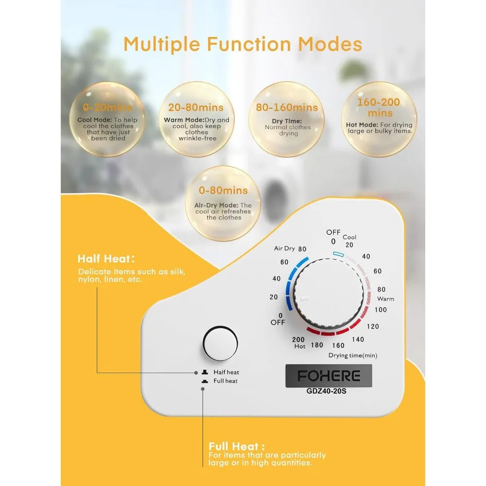 2.9 Cu.Ft Compact Dryer Portable Laundry Electric Machine White