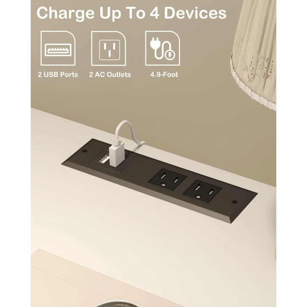LED Nightstand with Charging Station and 3 Drawers