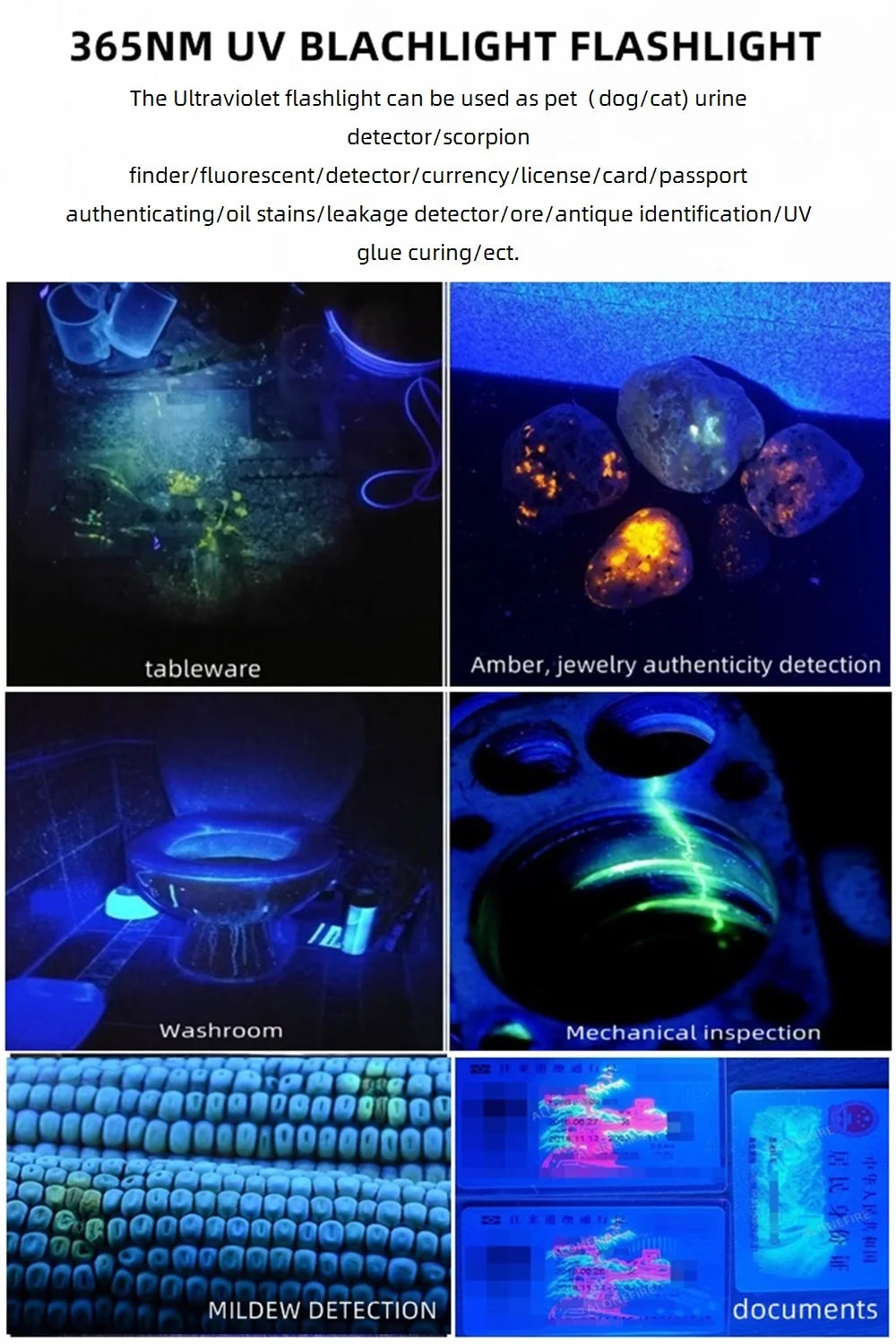 365/395nm UV Flashlight Blacklight Mini Ultraviolet Pet Urine Stain