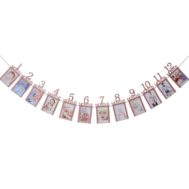 12 Months Photo Frame Banner Newborn Garland 1st Birthday Decorations