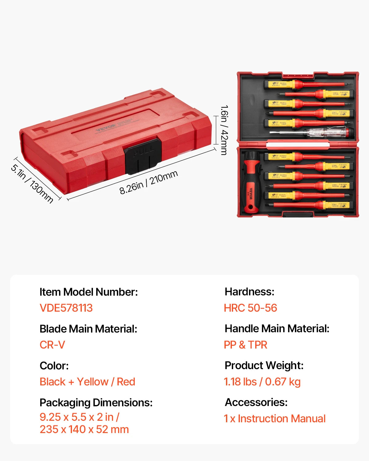 VEVOR Insulated Screwdriver Set Professional Electrical Screwdriver Set 1000V Insulated Electrician Tool Set Magnetic Phillips