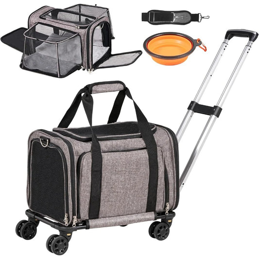Airline Approved Pet Carrier with Wheels for Cats and Dogs