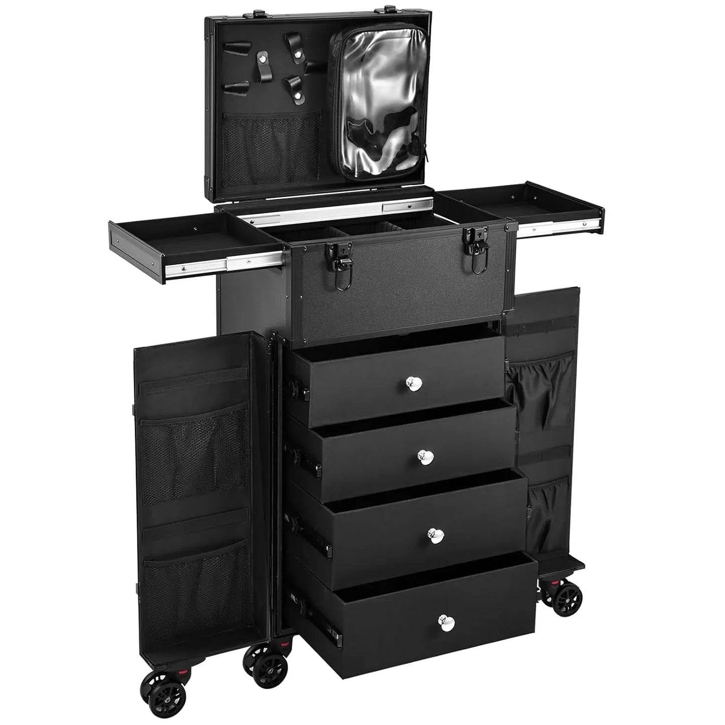 Professional Rolling Makeup Case 4 Drawers Portable Makeup