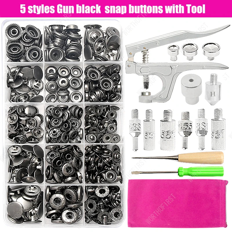 Metal Snap Fasteners Button Kits with Installation Pliers