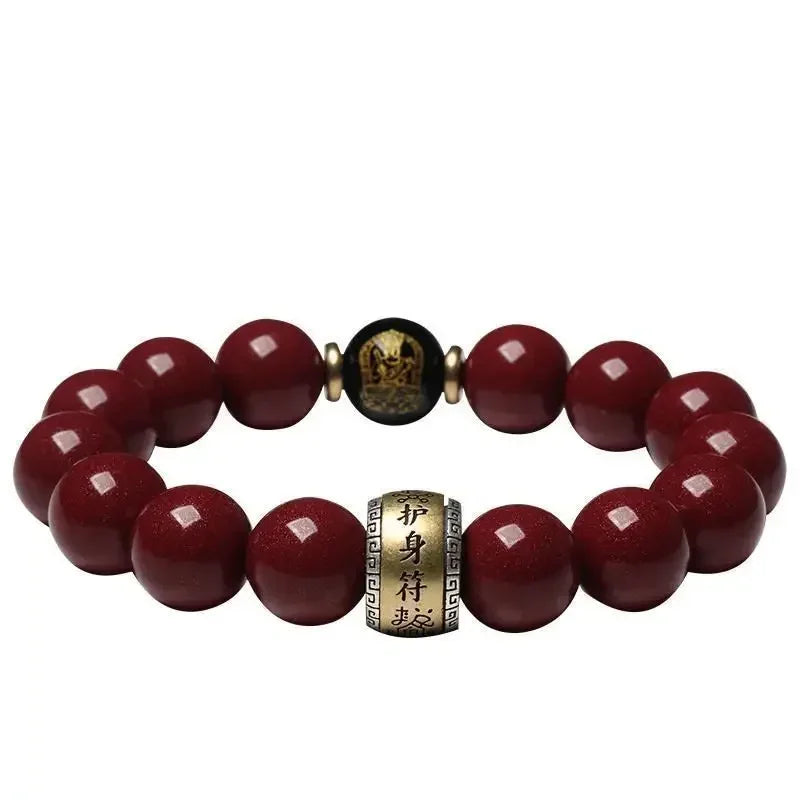 Natural Cinnabar Zodiac Life Buddha Six Character Mantra Bracelet