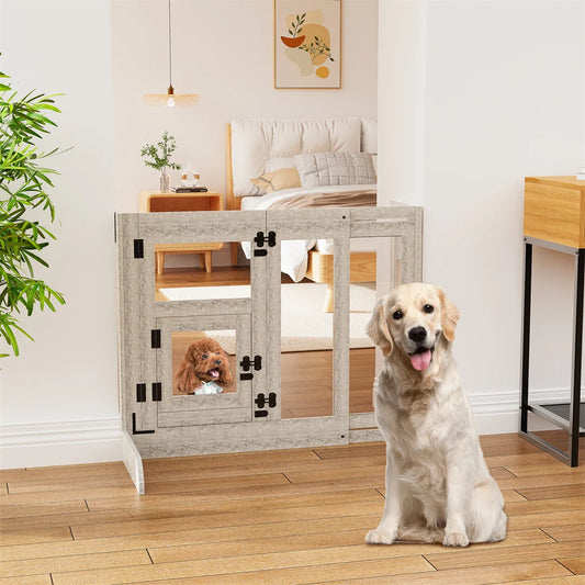 32 Inches Tall Freestanding Pet Dog Safety Gate with Lock Latch