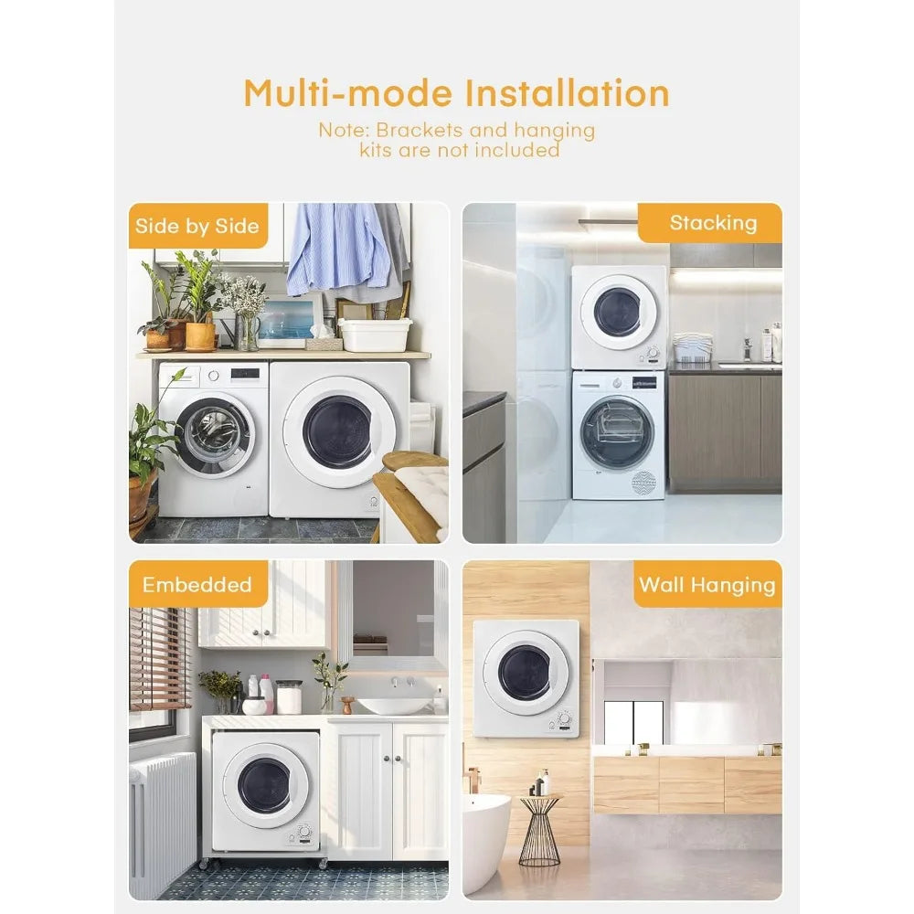 2.9 Cu.Ft Compact Dryer Portable Laundry Electric Machine White