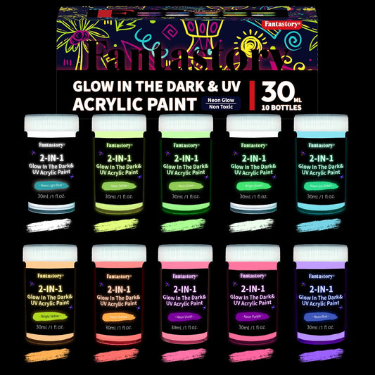 Fantastory 10pcs Glow in the Dark Acrylic Paints 30ml