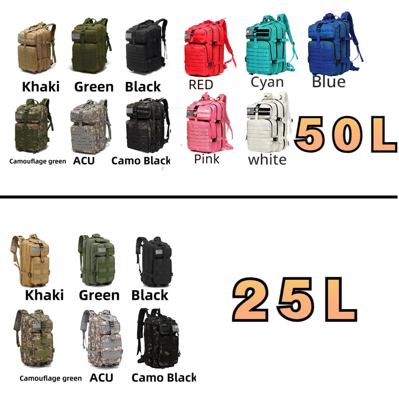 25L/50L 1000D Nylon Waterproof Trekking Fishing Hunting Bag