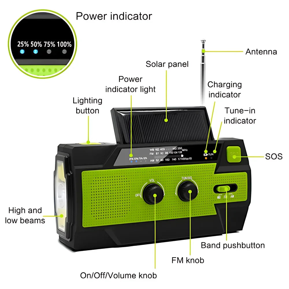 STONEGO FM AM WB Emergency Weather Radio 5000mAh Solar Power