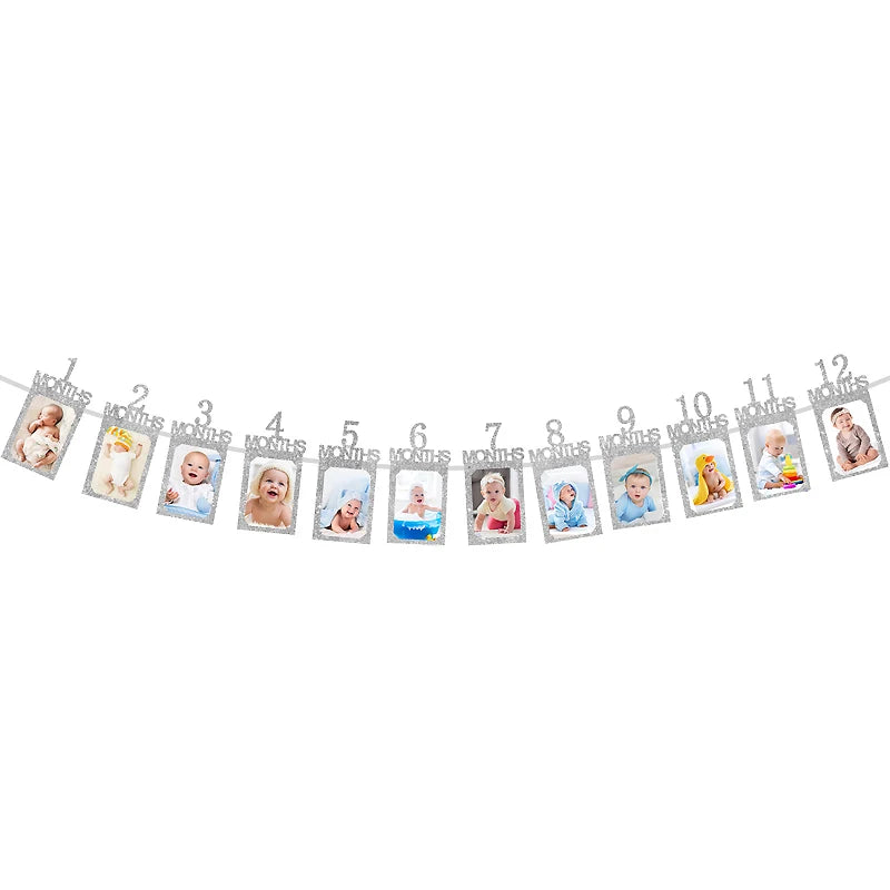 12 Months Photo Frame Banner Newborn Garland 1st Birthday Decorations