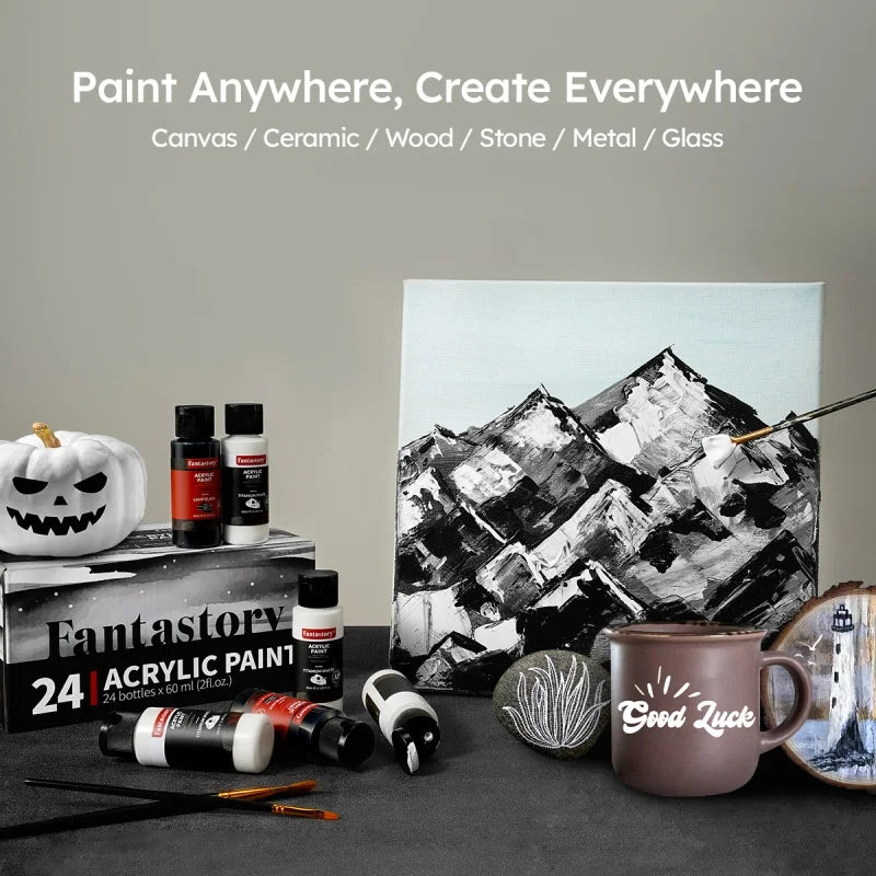 Fantastory 24x2oz White Acrylic Paint Set for Crafting