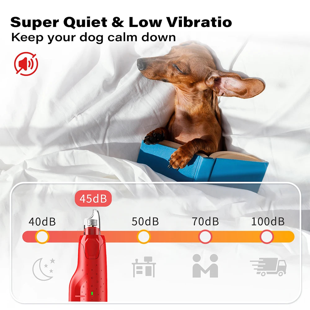 Dog Nail Grinder Dustproof with 2 LED Light Super Quiet 6-Speed Trimmer for Small Medium Large Dogs