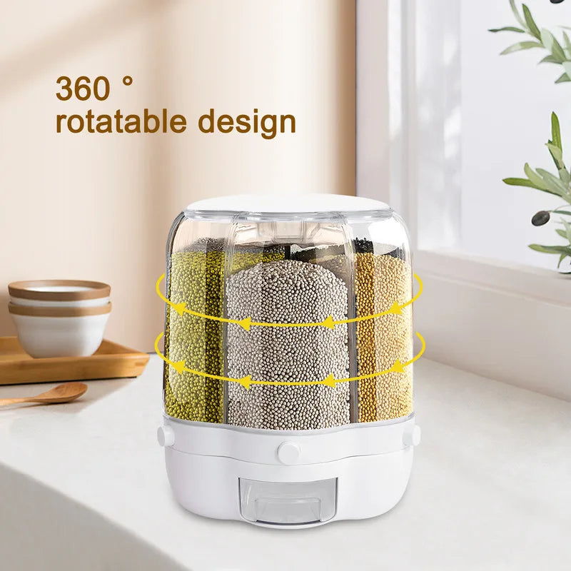 Rotating Food Storage Containers For Rice Beans Grains With Lid