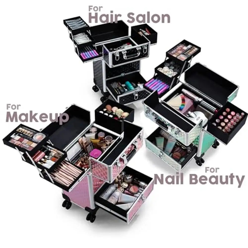 Professional Rolling Makeup Trolley with Slide Rail Trays