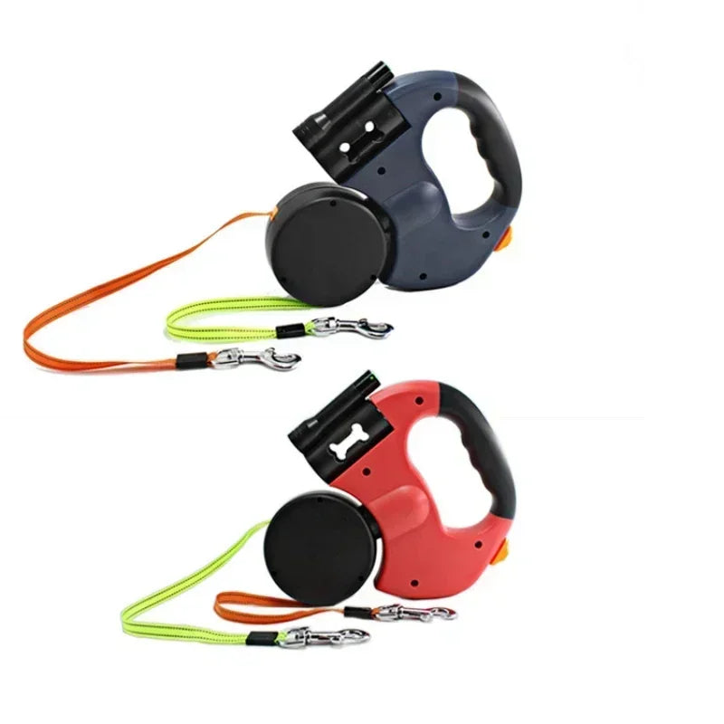LED Automatic Retractable Traction Rope Two-Headed Dog Leash