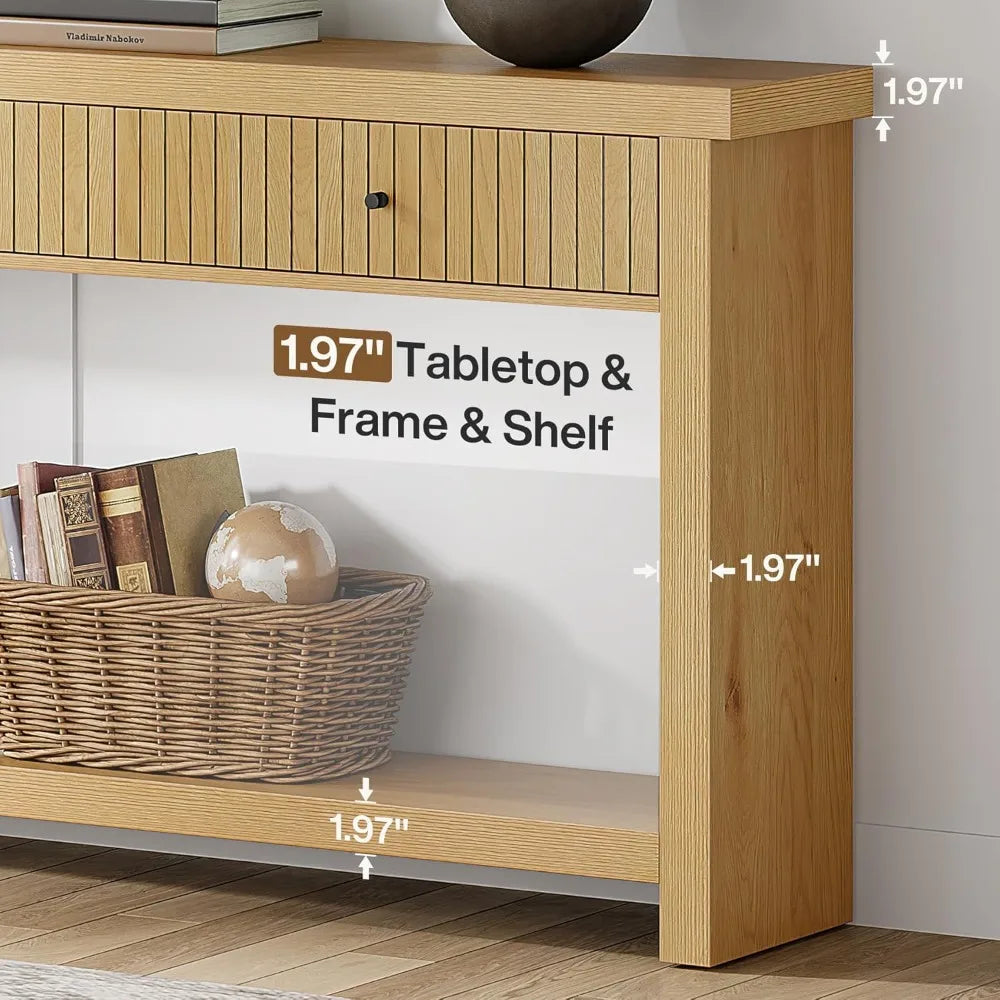 Wood Console Long Sofa Table with 3 Drawers 70.9 inch