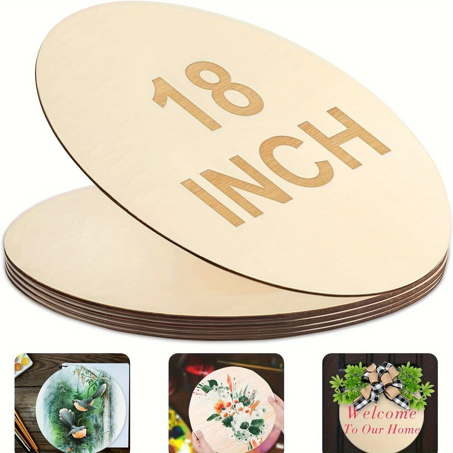 5 Pack Round Wood Circles for Crafts 18 Inch Wood Blanks
