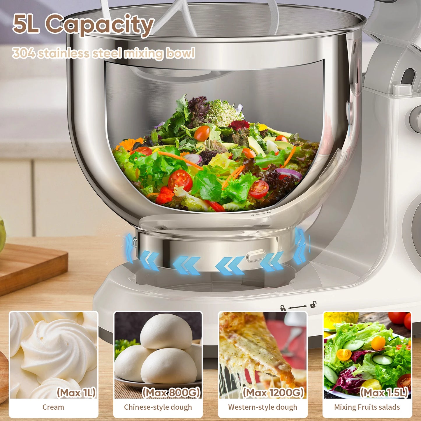 Biolomix Stand Mixer 1200W 11-Speed With Digital OLED Display Tilt-Head