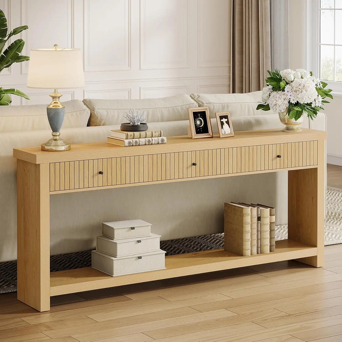 Wood Console Long Sofa Table with 3 Drawers 70.9 inch