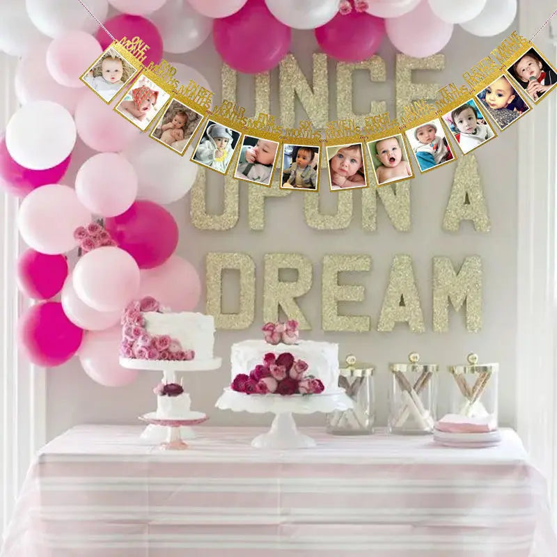 12 Months Photo Frame Banner Newborn Garland 1st Birthday Decorations